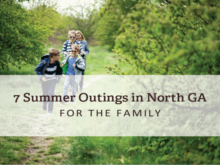 A family running happily in the forest
